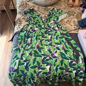 Rebdolls Green and Purple Floral Midi Dress